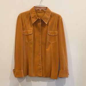 Classic Women's Suede/Leather with a sheen Button-Front Jacket in Camel